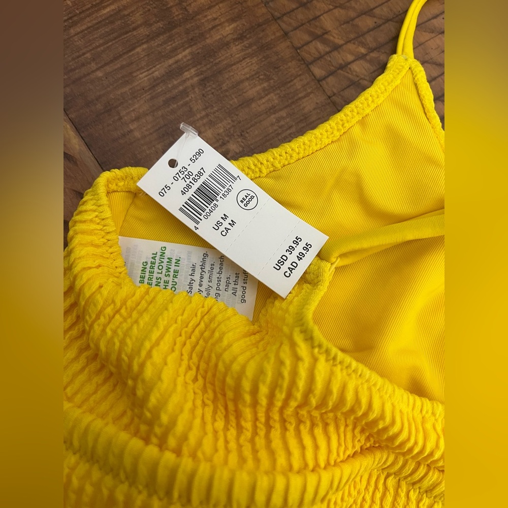 NWT Aerie Crinkle Scoop Cutout Bikini Top in Sunny Yellow - Size M - Picture 5 of 5